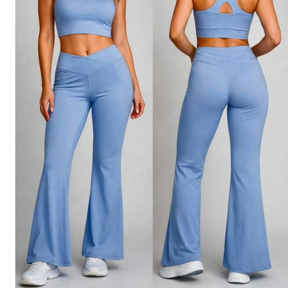 Sunzel Flare Leggings Light Blue XL Nylon Flared Athleisure V-Waist Women's